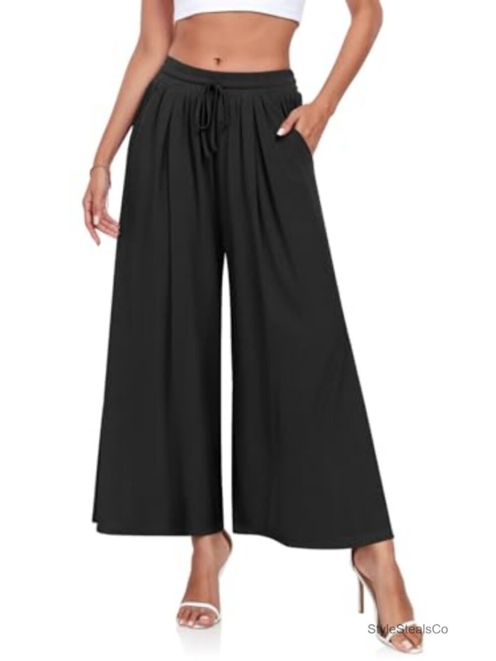 Wide Leg Palazzo Pants Women High Waist Pockets Flowy Casual Gaucho Culottes